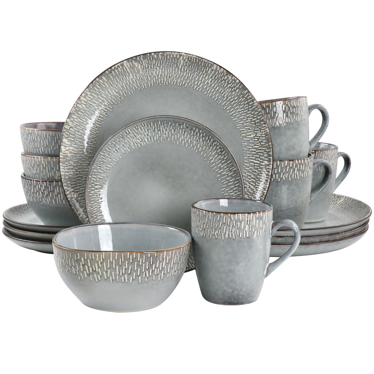 Meritage 16 Piece Reactive Glaze Stoneware Dinnerware Set in Grey