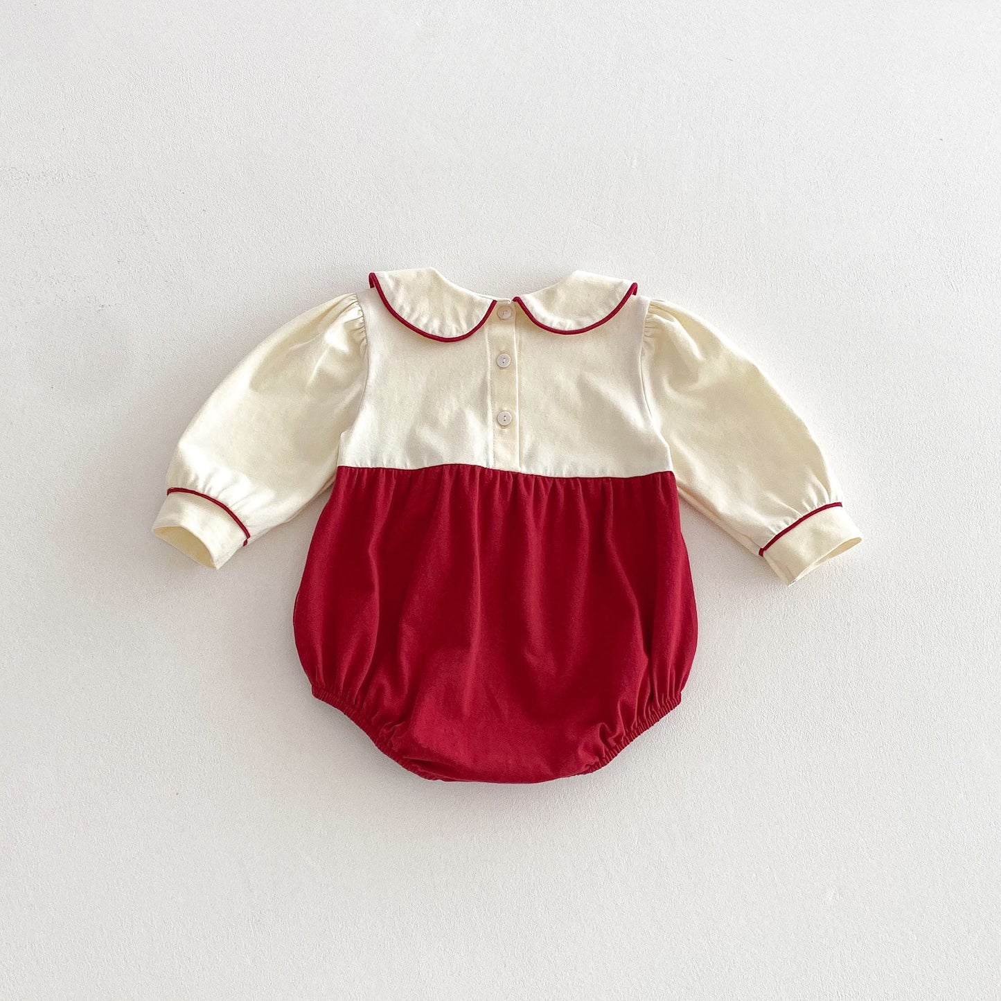 Spring Arrival Baby Girls Cute Color Patchwork Long Sleeves Peter Pan Collar Onesies