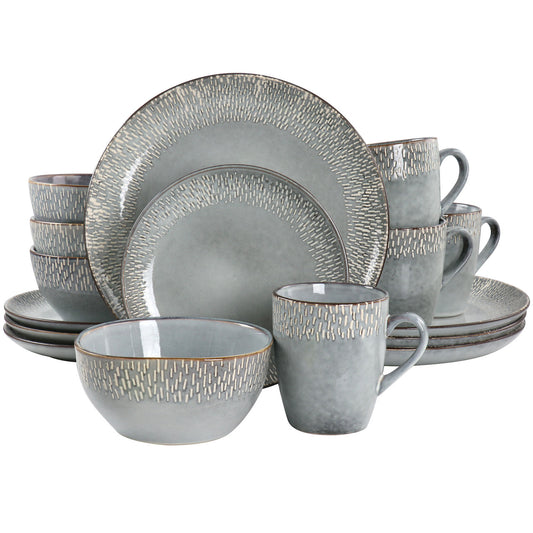 Meritage 16 Piece Reactive Glaze Stoneware Dinnerware Set in Grey