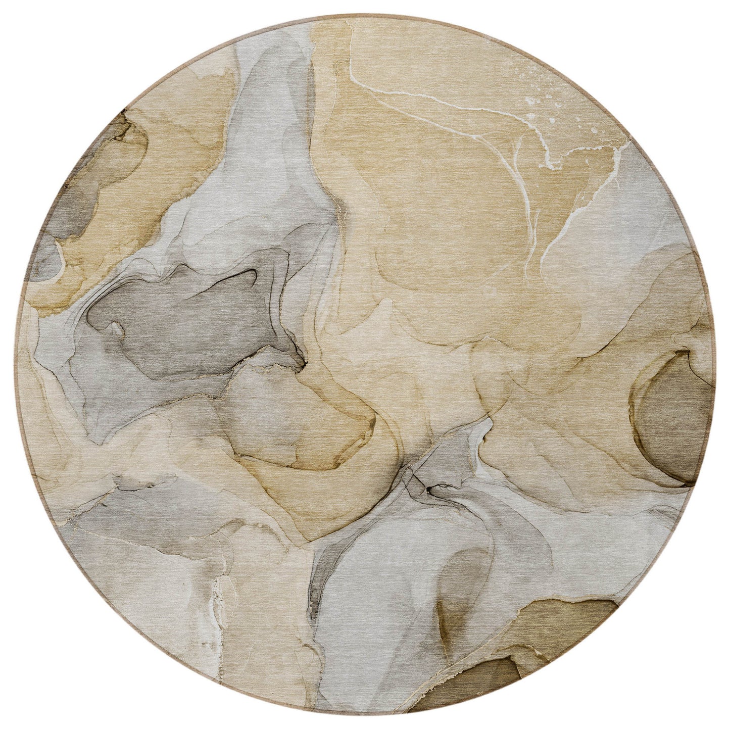 8' Round Brown Round Abstract Washable Non Skid Indoor Outdoor Area Rug