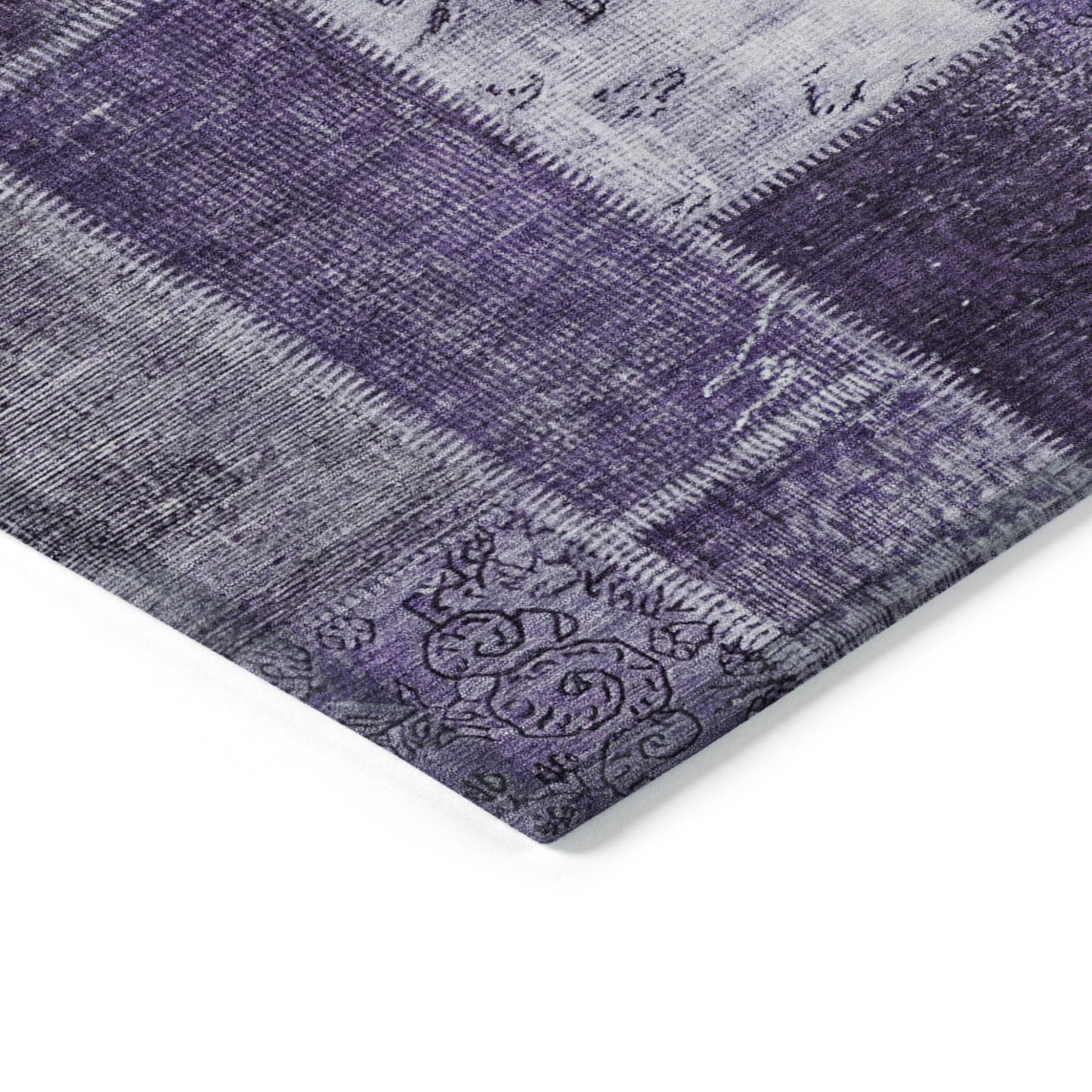 8' X 10' Purple Eggplant And Lavender Patchwork Washable Indoor Outdoor Area Rug