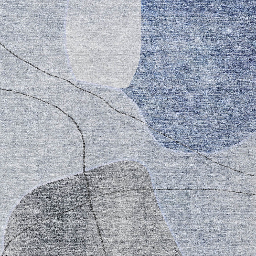 8' X 10' Denim Blue And Sky Blue Abstract Washable Indoor Outdoor Area Rug