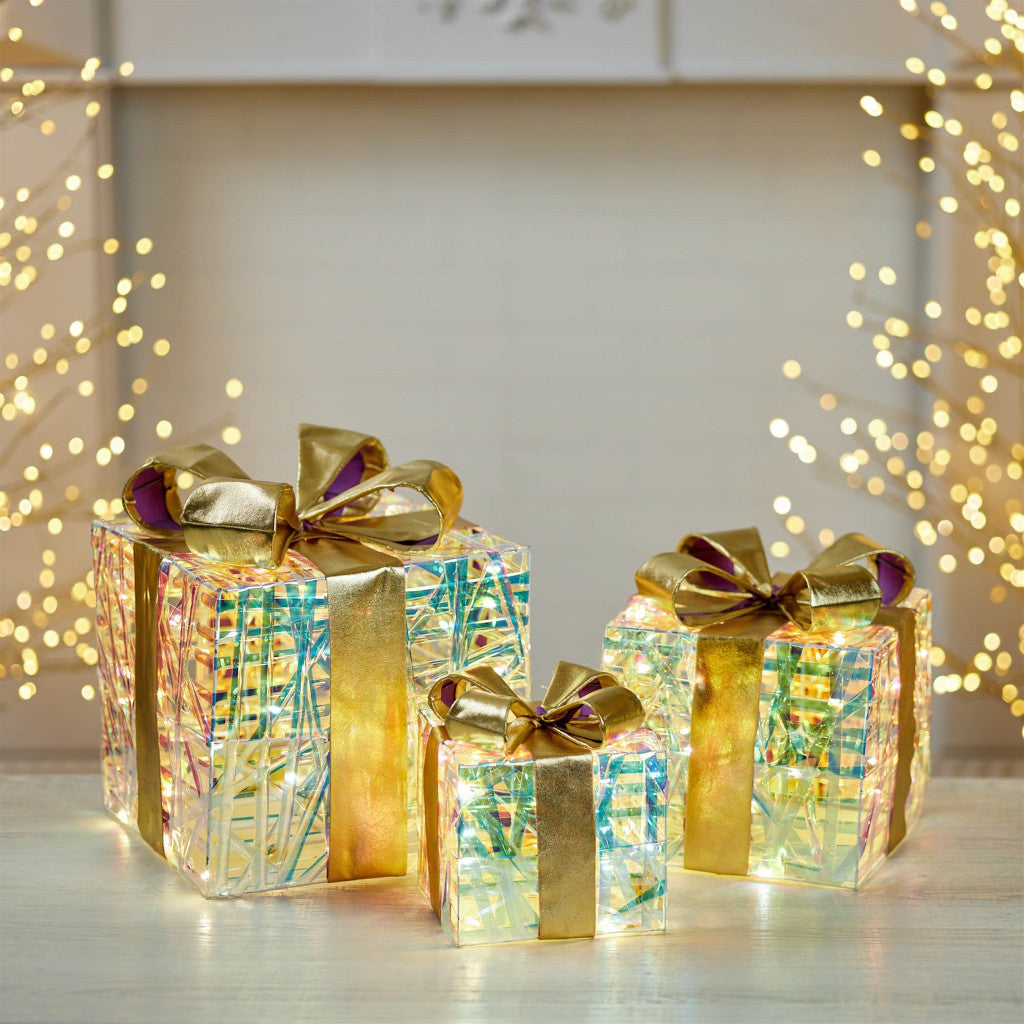 Set of Three Gold Plastic Decorative Keepsake Box with LED