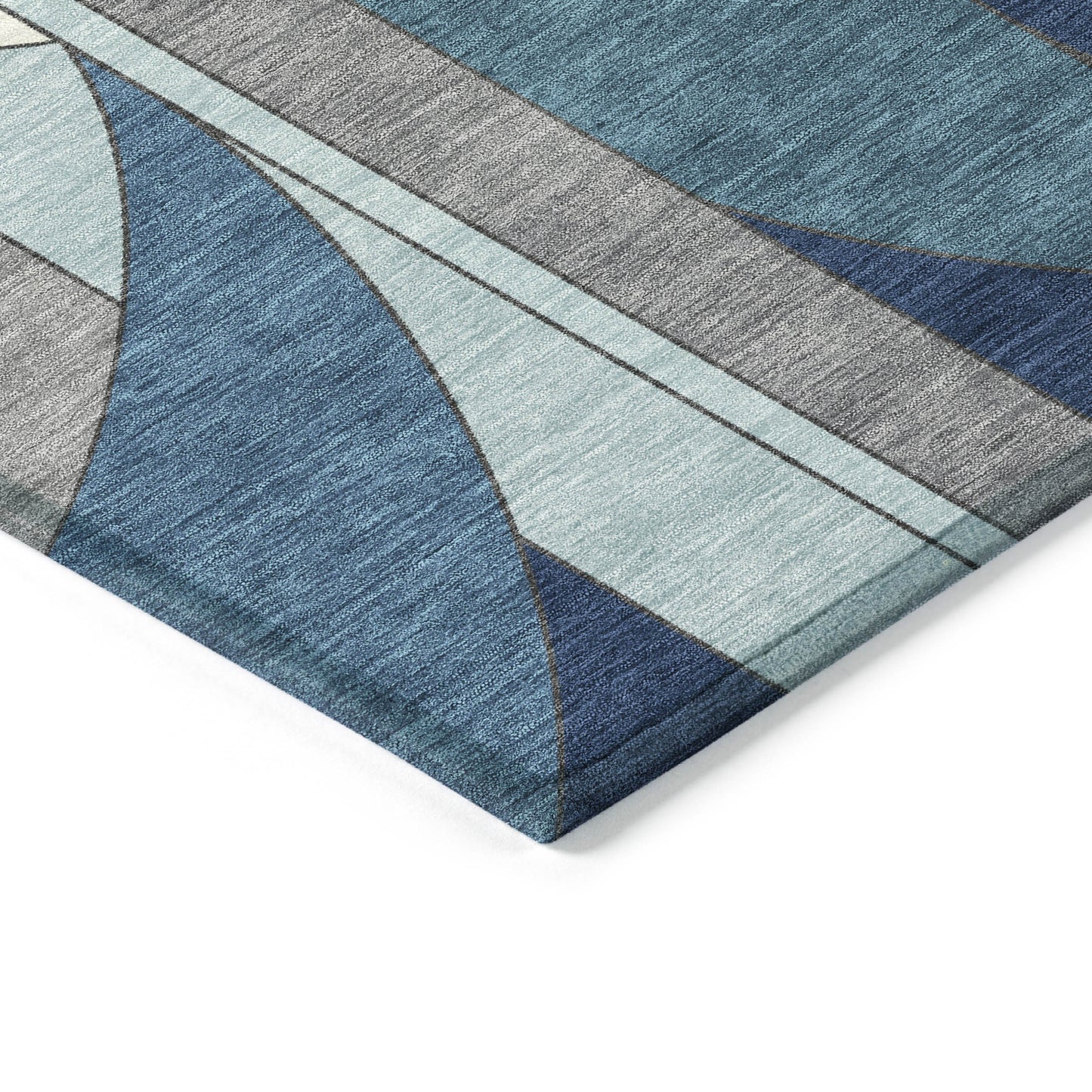 5' X 8' Blue And Ivory Geometric Washable Indoor Outdoor Area Rug