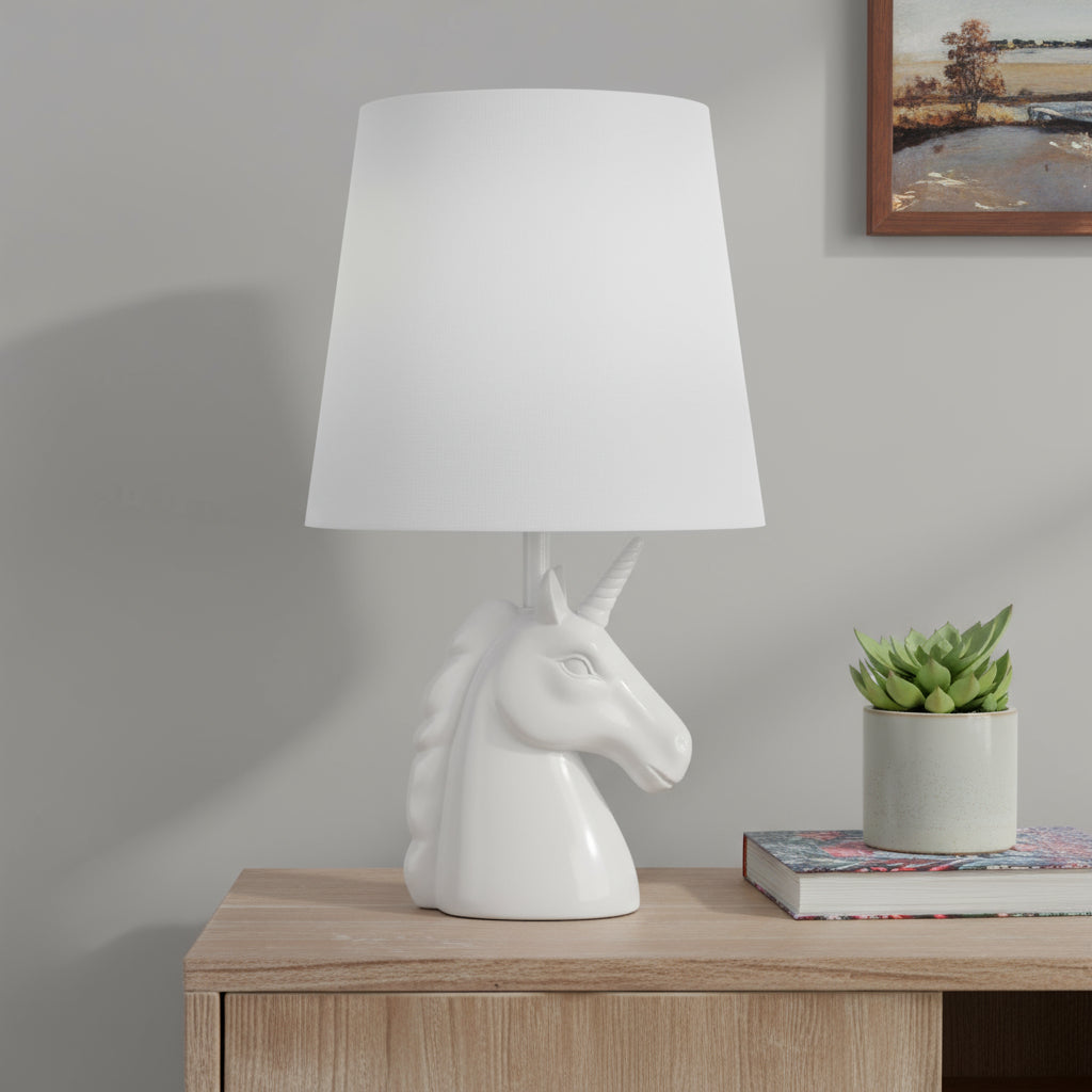16" White Novelty Table Lamp LED With White Drum Shade