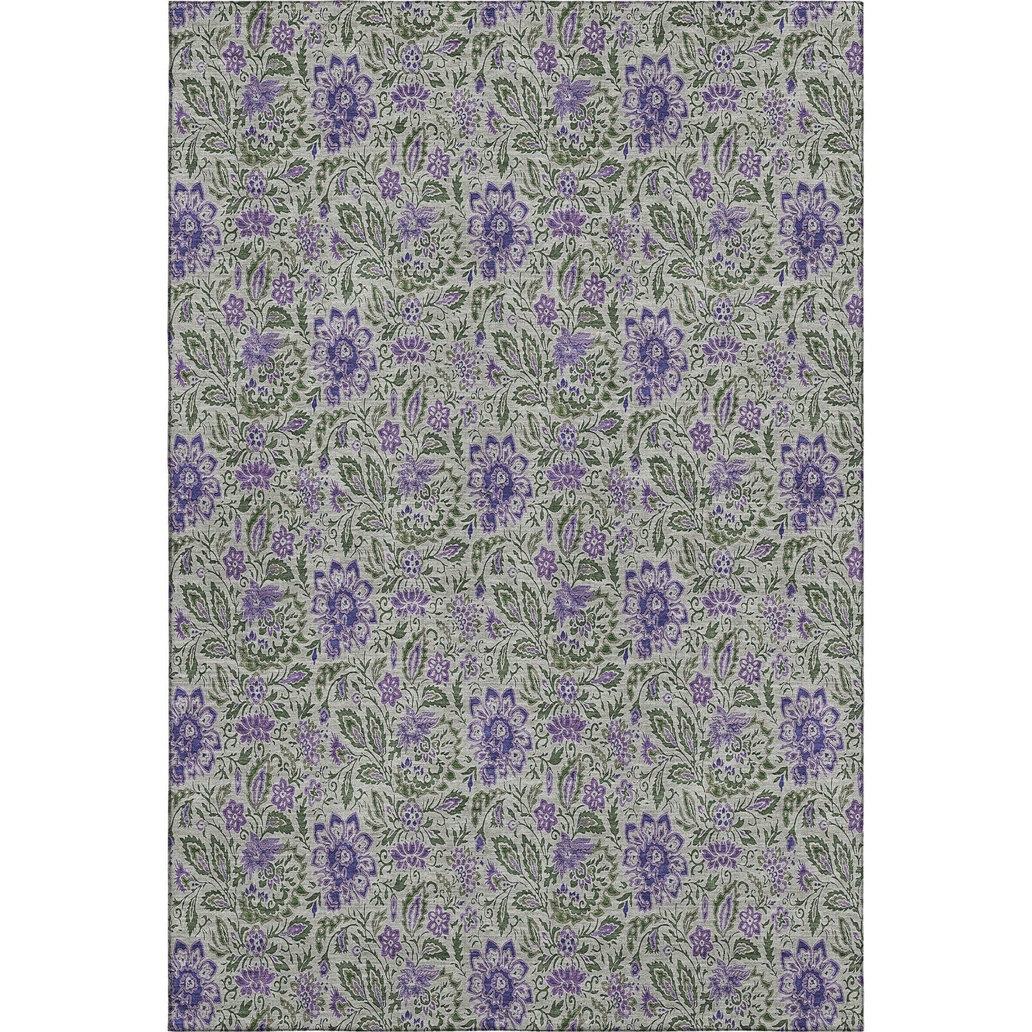 10' X 14' Olive Green And Purple Floral Washable Area Rug With UV Protection