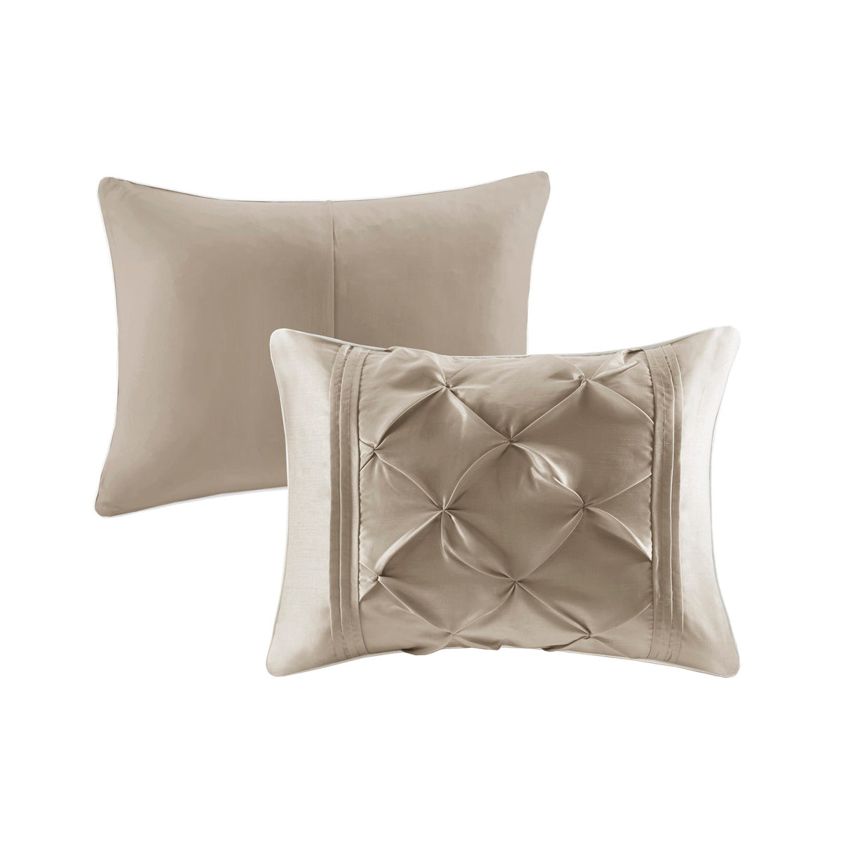 Set of Seven Taupe King Ring Stitch Polyester Sham And Comforter