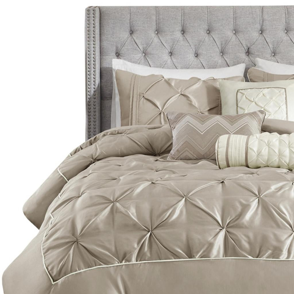 Set of Seven Taupe King Ring Stitch Polyester Sham And Comforter