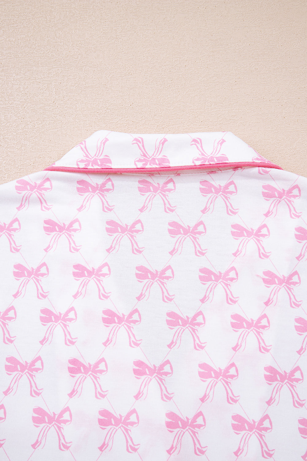 Pink Bow Print Long Sleeve Shirt and Pants Soft Pajama Set