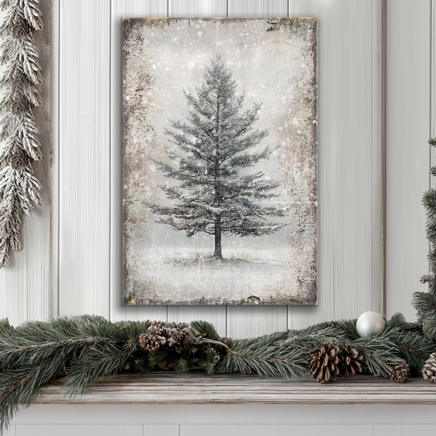 Vintage Christmas Tree Wall Art with Free Personalized Christmas Card