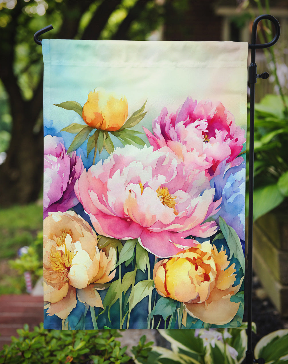 Peonies in Watercolor Garden Flag