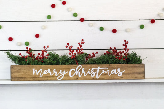 Merry + Bright Christmas Centerpiece, Wood Box