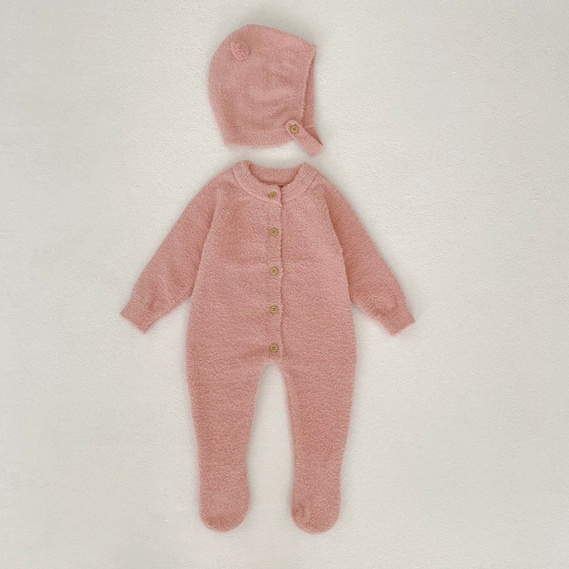 Autumn and Winter Arrival Unisex Baby’s Solid Color Crew Neck Fluffy Rompers